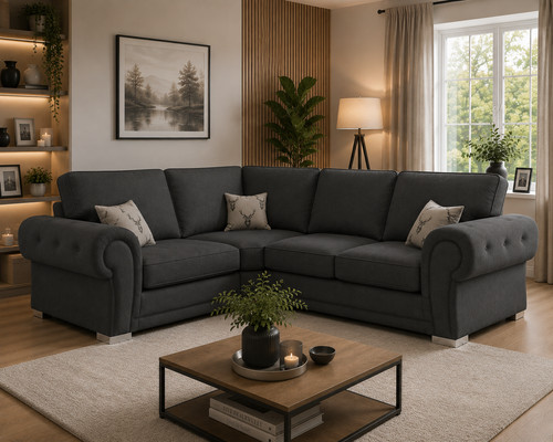 Black fabric corner - sofa, full