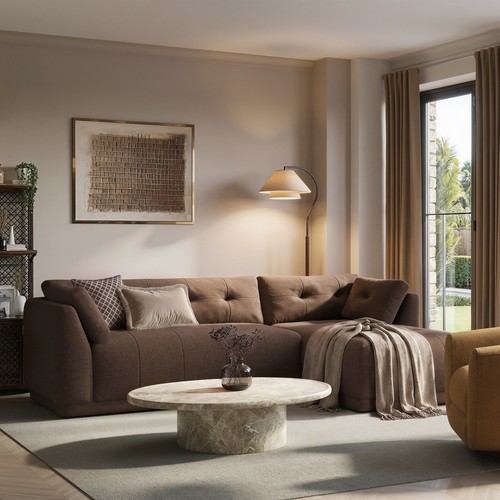Brown fabric seater right - fabric,