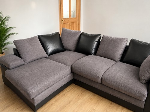 Grey black fabric corner sofa - grey/black,