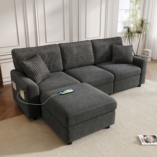 Shaped corner sofa - corner, grey