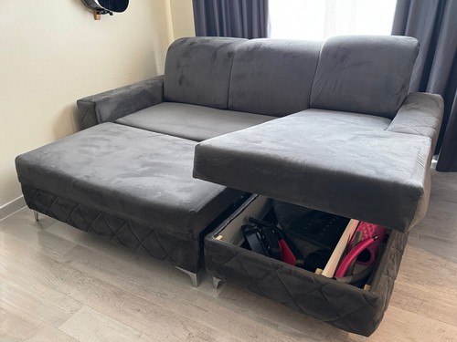 Grey velvet corner - corner, sofa