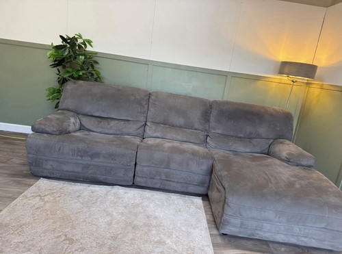 Grey solid fabric corner sofa - fabric,